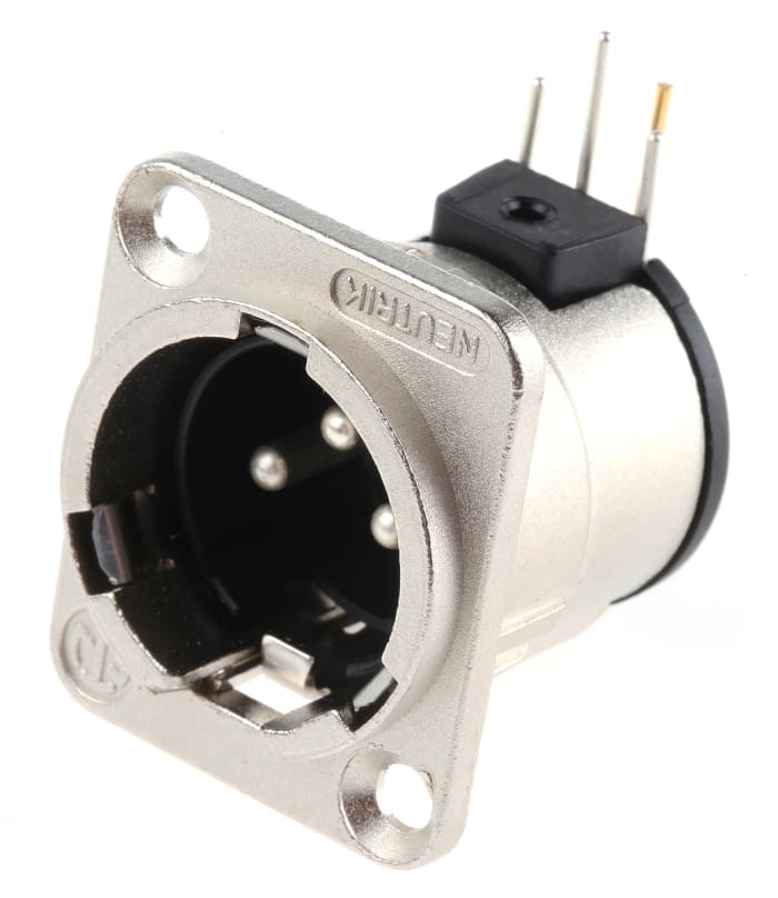 Neutrik Panel Mount XLR Connector, Right Angle, Male, 50 V, 3 Way, Silver over Nickel Plating