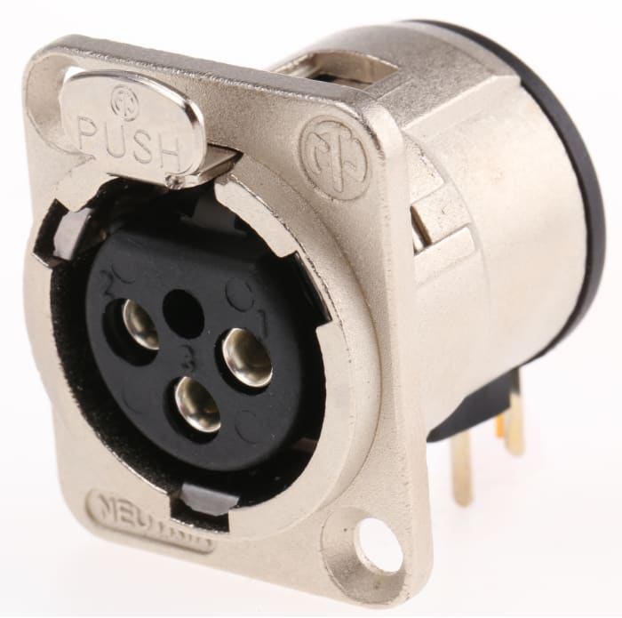 Neutrik PCB Mount XLR Connector, Right Angle, Female, 50 V, 3 Way, Silver over Nickel Plating