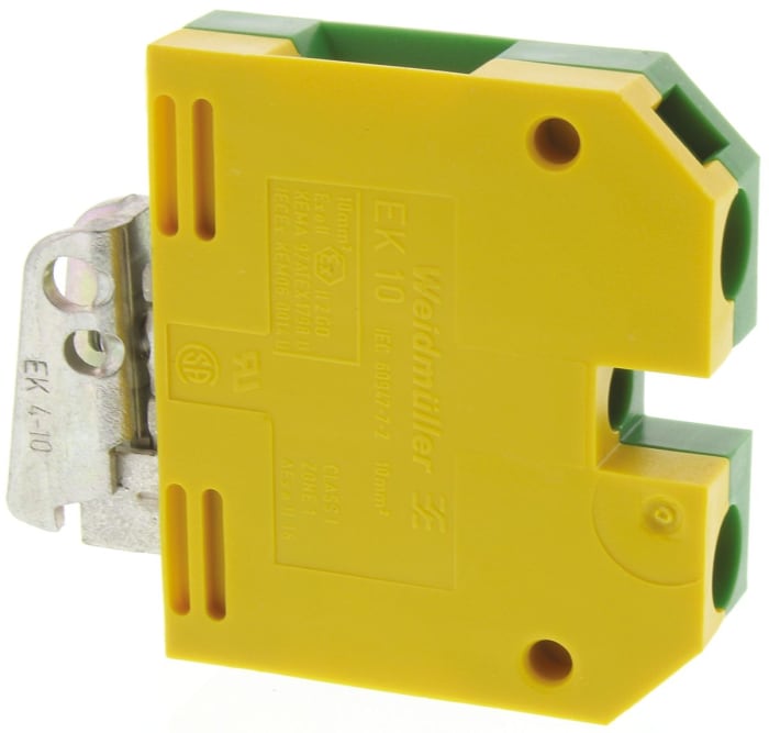 Weidmuller 2-Way EK 10 Earth Terminal Block, 14 → 8 AWG Wire, Screw Down, Nylon Housing, ATEX