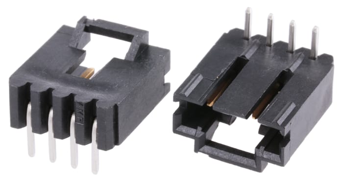 TE Connectivity AMPMODU MTE Series Right Angle Through Hole PCB Header, 4 Contact(s), 2.54mm Pitch, 1 Row(s), Shrouded