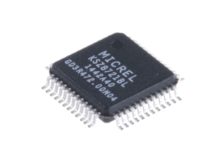 Transceptor Ethernet KSZ8721BL, 100BASE-FX, 100BASE-TX, 10BASE-T, 1 canales, 2,5 V, 3,3 V, LQFP, 48 pines