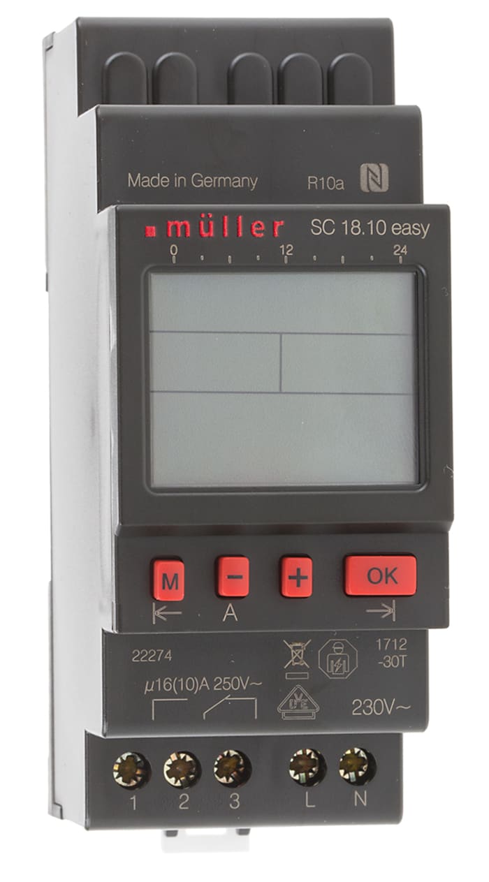 1 Channel Digital DIN Rail Switch Measures Minutes, 230 V ac