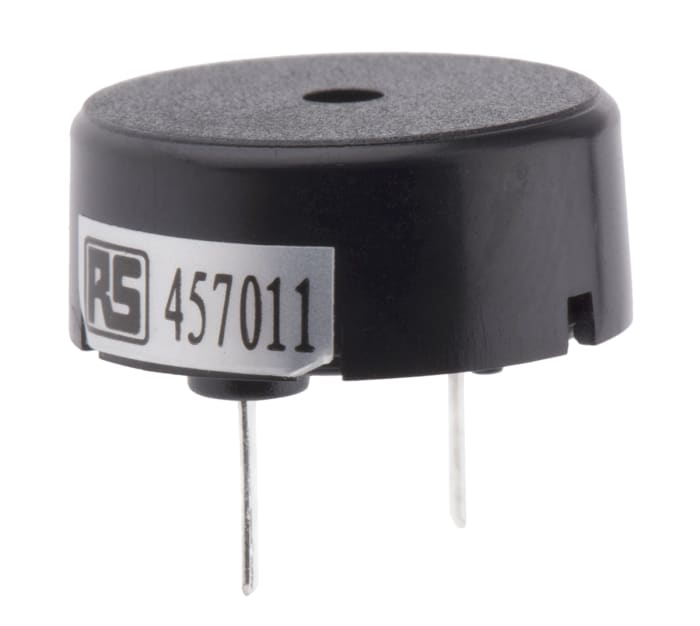 RS PRO 78dB Through Hole Continuous External Piezo Buzzer, 17 (Dia.) x 7mm, 1V ac Min, 30V ac Max