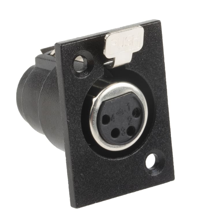 Conector XLR Hembra Recto de 4 pines RS PRO, contactos de Latón revestidos de Plata, Montaje en Panel