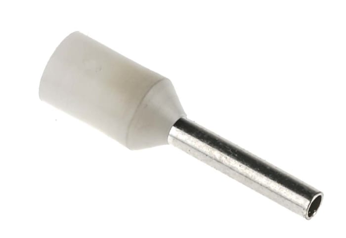 RS PRO Insulated Crimp Bootlace Ferrule, 8mm Pin Length, 1.2mm Pin Diameter, 18mm² Wire Size, White