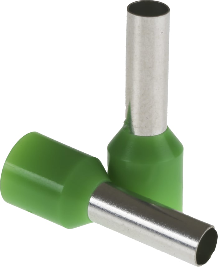 RS PRO Insulated Crimp Bootlace Ferrule, 12mm Pin Length, 3.5mm Pin Diameter, 6mm² Wire Size, Green
