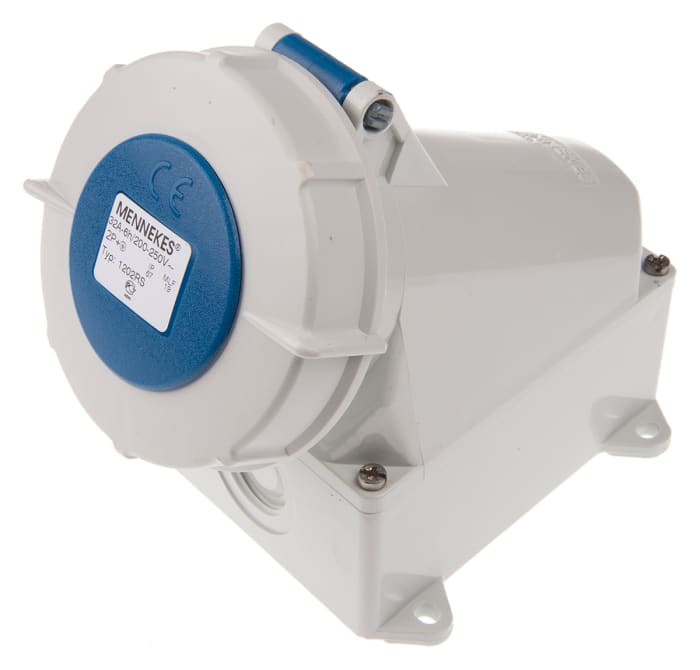 MENNEKES IP67 Blue Wall Mount 3P Right Angle Industrial Power Socket, Rated At 32A, 230 V