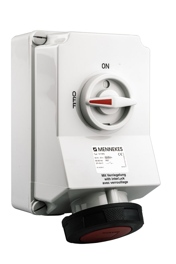 MENNEKES Switchable IP67 Industrial Interlock Socket 3PN+E, Earthing Position 6h, 63A, 400 V