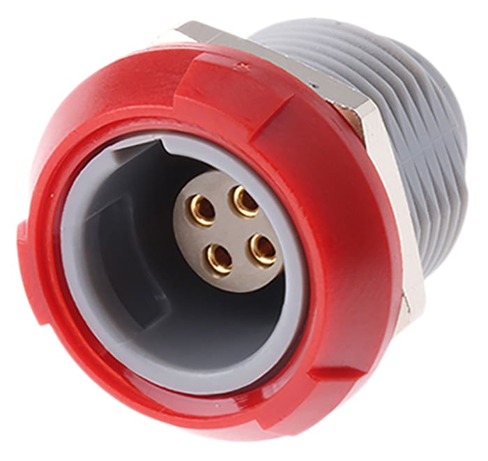 LEMO Circular Connector, 4 Contacts, Panel Mount, Socket, Female, IP50, Redel P Series