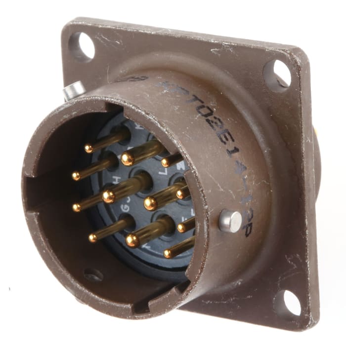 ITT Cannon, KPT, Copper Alloy 12 Way Box Mount MIL Spec Circular Connector Receptacle, Pin Contacts,Shell Size 14,