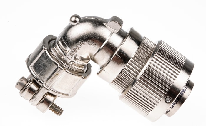 ITT Cannon, CA-COM, Copper Alloy Right Angle 6 Way Cable Mount MIL Spec Circular Connector Plug, Pin Contacts,Shell