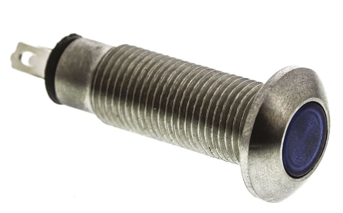 Marl Blue Panel Mount Indicator, 12 → 28V, 8.1mm Mounting Hole Size, Solder Tab Termination, IP67