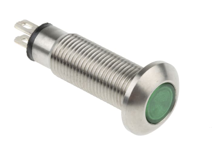 Marl Green Panel Mount Indicator, 12 → 28V, 8.1mm Mounting Hole Size, Solder Tab Termination, IP67