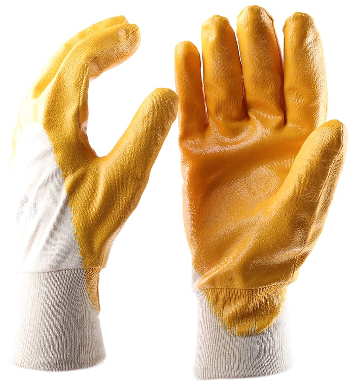 RS PRO Yellow Cotton General Purpose Reusable Gloves, Size 9.5, Large, Nitrile Coating