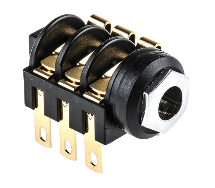 RS PRO Jack Connector 6.35 mm Panel Mount Stereo Socket, 3Pole 3A