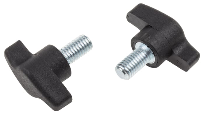 RS PRO Black Wing Clamping Knob, M8, Threaded Stud