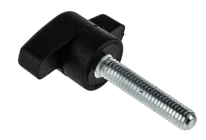RS PRO Black Wing Clamping Knob, M6, Threaded Stud