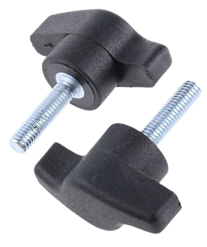 RS PRO Black Wing Clamping Knob, M5, Threaded Stud