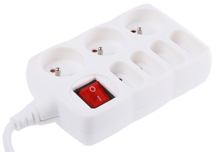 Rallonge électrique RS PRO 1.5m, 7 prise Type C - Européen, Français 2P+T, 250 V c.a., 6A