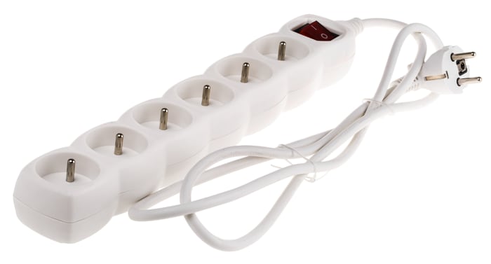 Type E - French 6 Gang Extension socket, 1.5m Cable