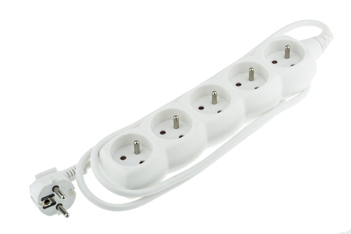 Type E - French 5 Gang Extension socket, 1.5m Cable