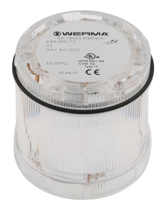řada: 644 Maják barva čočky Čirá LED barva pouzdra Čirá základna 70mm 24 V DC, rozsah: KombiSIGN 71