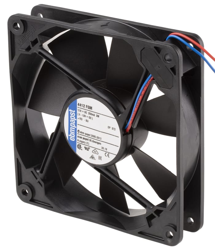 ebm-papst 4400 F Series Axial Fan, 12 V dc, DC Operation, 140m³/h, 3.2W, 119 x 119 x 25mm