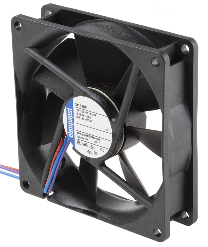 Ventilateur axial 3400 N ebm-papst 12 V dc, 84m³/h, 92 x 92 x 25mm, 2.5W