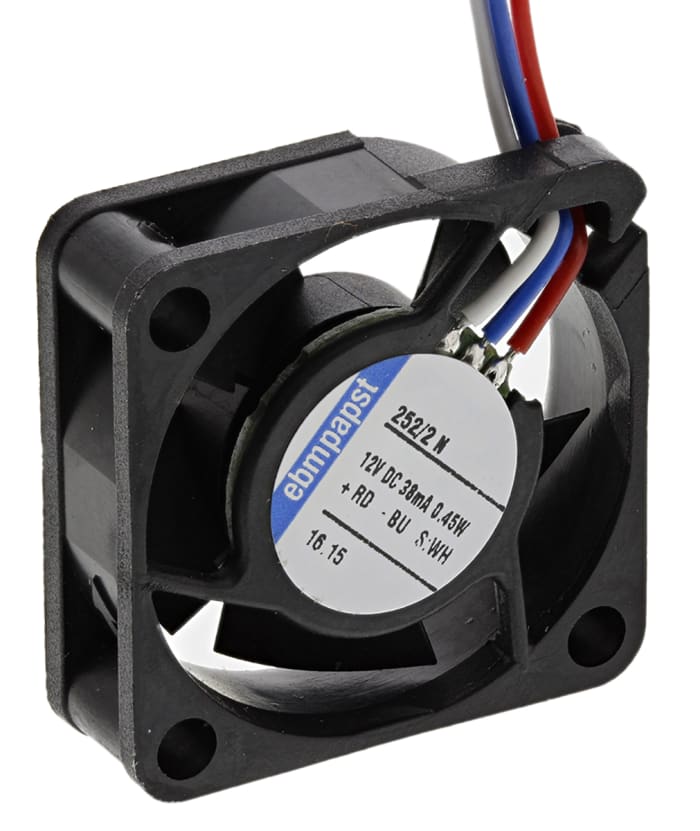 ebm-papst 250 Series Axial Fan, 12 V dc, DC Operation, 3.4m³/h, 500mW, 25 x 25 x 8mm