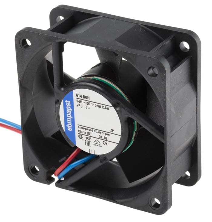 ebm-papst 600 N Series Axial Fan, 24 V dc, DC Operation, 43m³/h, 2.5W, 60 x 60 x 25mm