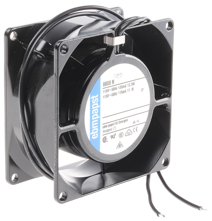 ebm-papst 8000 N Series Axial Fan, 115 V ac, AC Operation, 47m³/h, 11W, 80 x 80 x 38mm