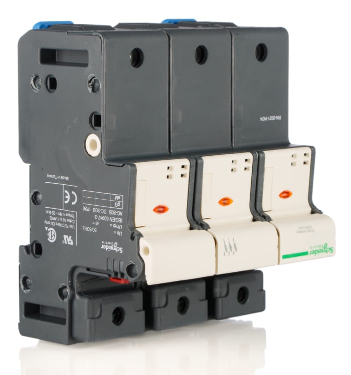Schneider Electric 125A Rail Mount Fuse Holder for 22 x 58mm Fuse, 3P, 690V ac