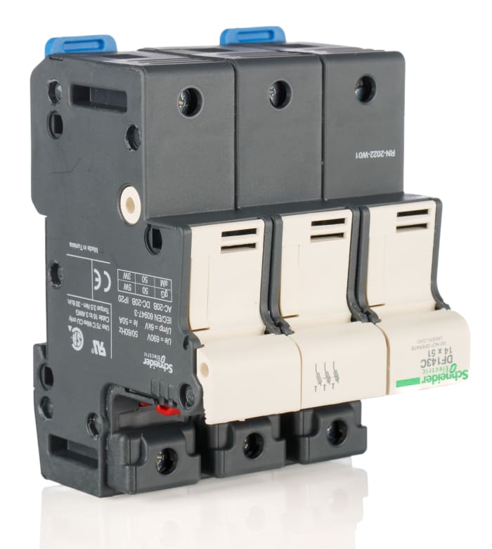 Schneider Electric 50A Rail Mount Fuse Holder for 14 x 51mm Fuse, 3P, 690V ac