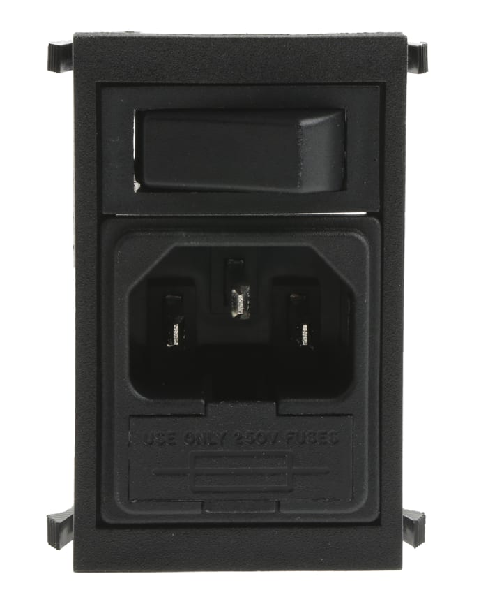 Bulgin C14 Snap-In IEC Connector Male, 10A, 250 V, Fuse Size 5 x 20mm