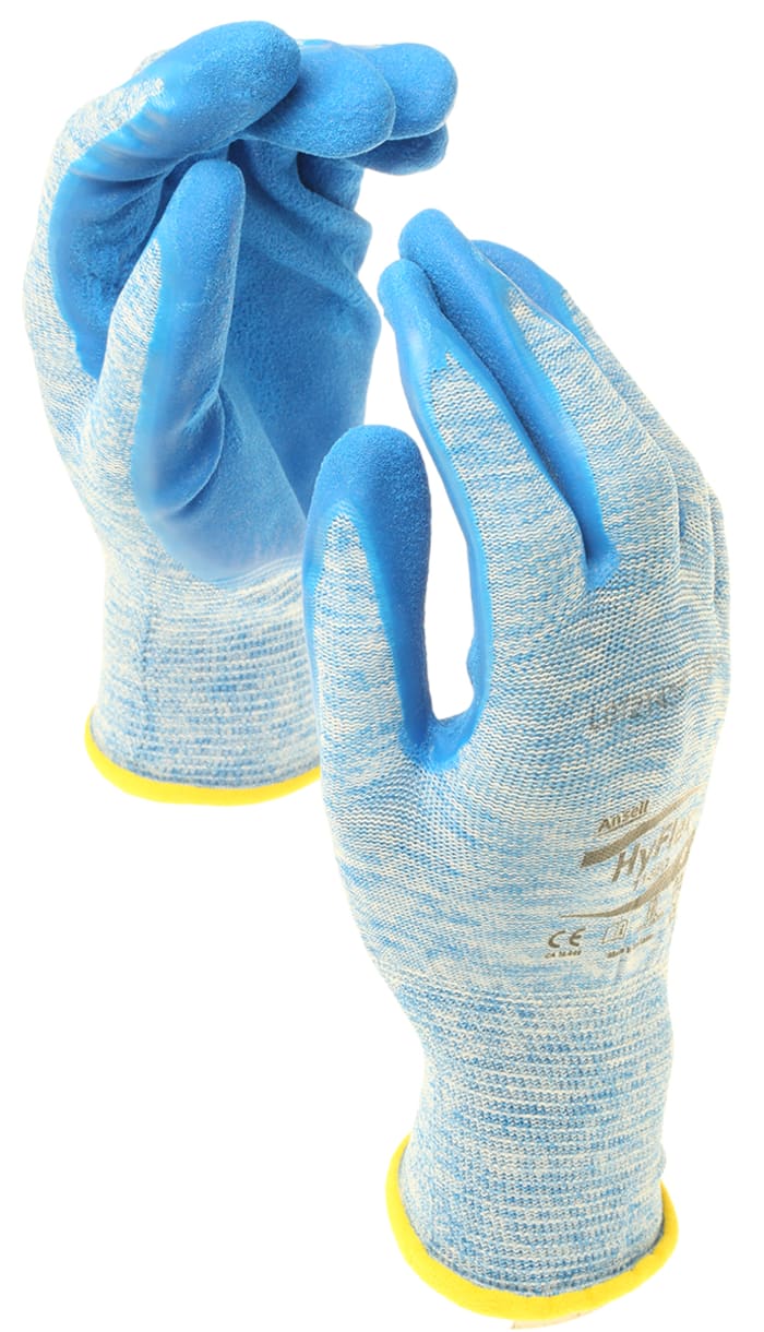 Ansell Hyflex Blue Nylon Special Purpose Reusable Gloves, Size 8, Medium, Nitrile Coating