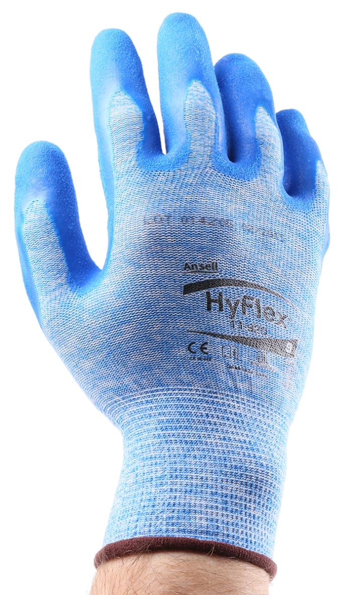 Ansell Hyflex Blue Nylon Special Purpose Reusable Gloves, Size 9, Large, Nitrile Coating