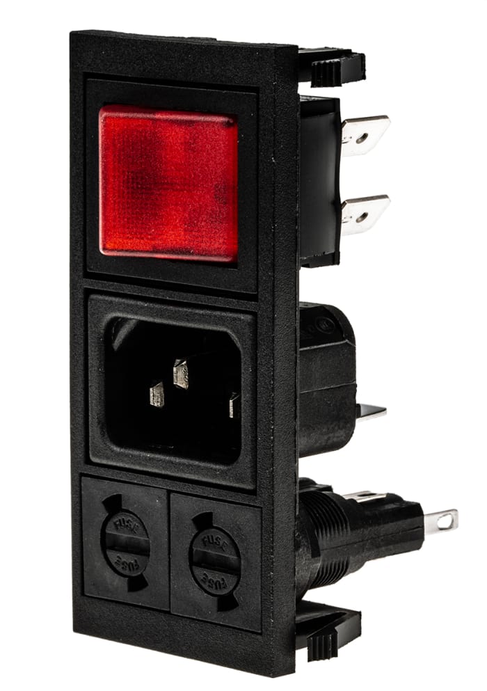 Bulgin C14 Snap-In IEC Connector Male, 10A, 250 V, Fuse Size 5 x 20mm