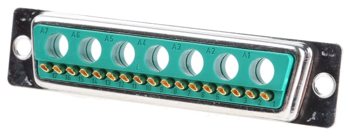 FCT FM Serisi Hibrit D-Sub Konnektörü (Lehimlenir), Fiş, Panoya / Panele Monte, 17 (Signal), 7 (Power/ Coax) Pinli