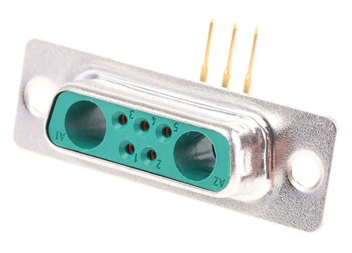 FCT from Molex FM 2 (Power/Coax), 5 (Signal) Way Right Angle Through Hole D-sub Connector Socket
