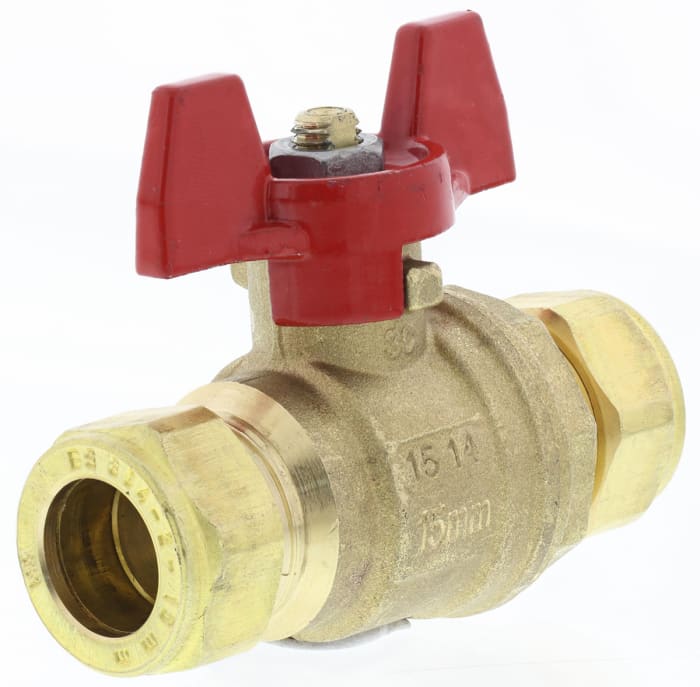 RS PRO Brass Reduced Bore, 2 Way, Ball Valve, Compression, 15mm