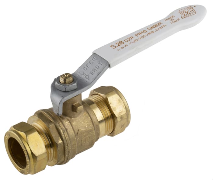 RS PRO Brass Full Bore, 2 Way, Ball Valve, Compression 22mm, 22mm