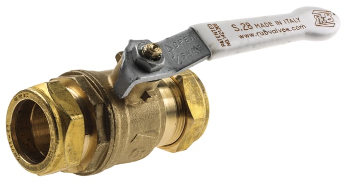 RS PRO Brass Full Bore, 2 Way, Ball Valve, Compression, 28mm