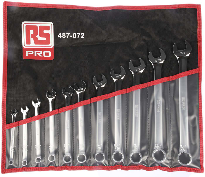 RS PRO 11-Piece Spanner Set, 1/4 → 7/8 in, Chrome Vanadium Steel