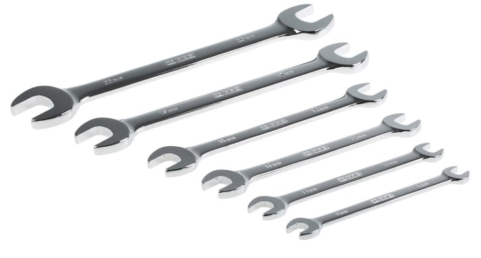 RS PRO 6-Piece Spanner Set, 8 x 9mm, 10 x 11mm, 12 x 13mm, 14 x 15mm, 17 x 19mm, 22 x 20mm, Chrome Vanadium Steel