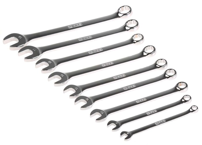 RS PRO 9-Piece Spanner Set, 6 → 19 mm, Chrome Vanadium Steel