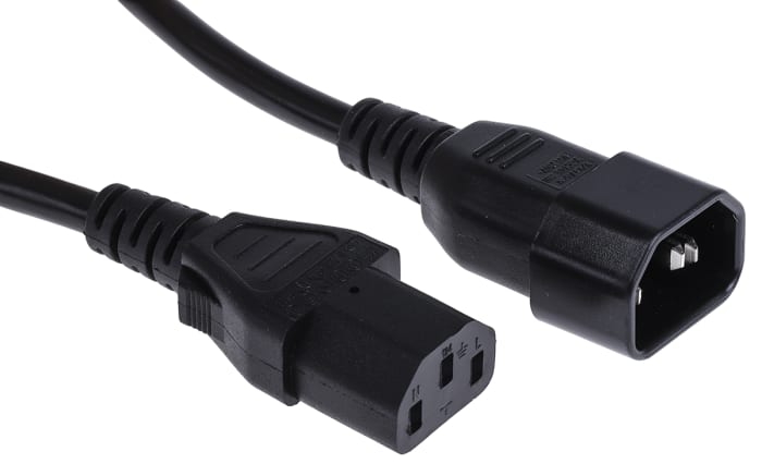 Cable de alimentación RS PRO Negro de 2m, con. A IEC C13, hembra, con. B IEC C14, macho, 250 V / 10 A