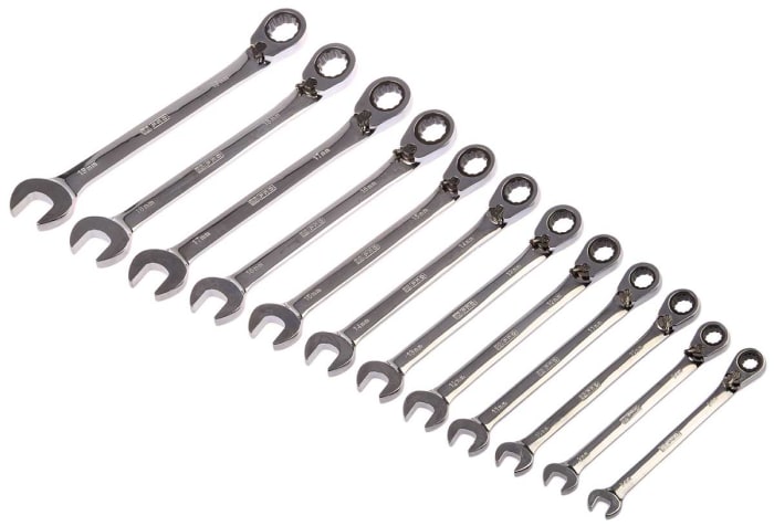 RS PRO 12-Piece Spanner Set, 8 → 19 mm, 8 → 19 mm, Chrome Vanadium Steel