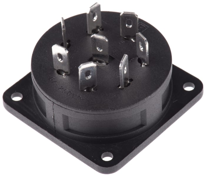 Bulgin Power Connector Panel Mount Socket, 8, Solder Termination, 6A, 250 V ac