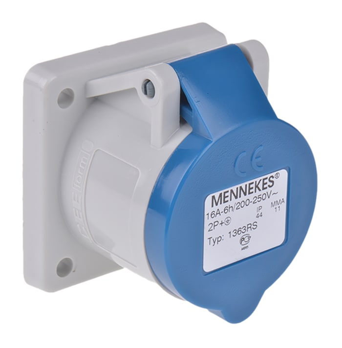Mennekes Endüstriyel Fiş / Priz, Priz, 2P+E, 230 V, 16A, Panoya / Panele Monte, Mavi, IP44