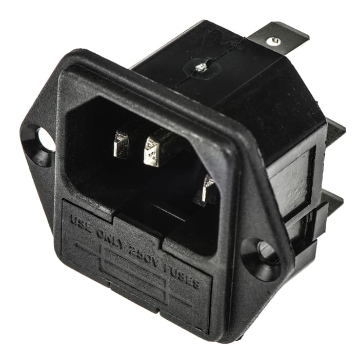 Connecteur IEC Mâle C14 Bulgin, Montage panneau, 10A, 1 fusible